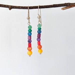 Rainbow Beaded Dangle Earrings